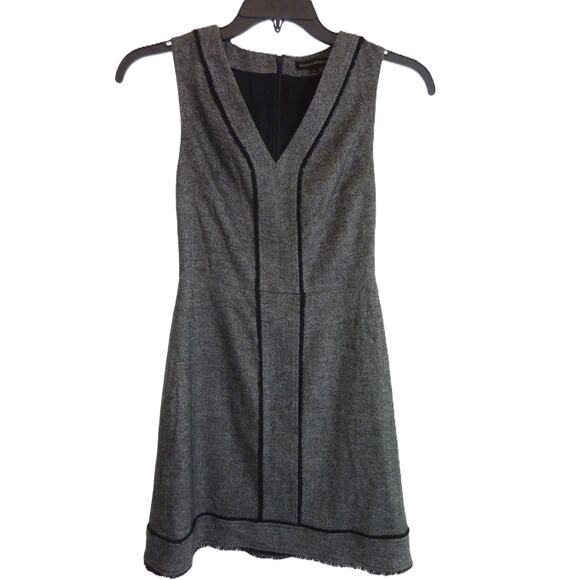 Banana Republic Herringbone Fringe Dress Black White Size 0 - Picture 1 of 6